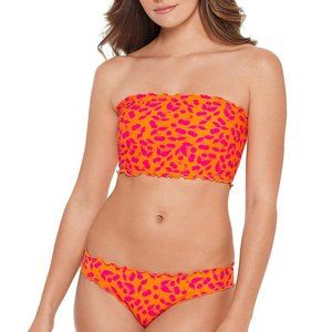 Salt &‎ Cove Cherry on Top Smocked Bandeau Bikini Set Orange Pink XS